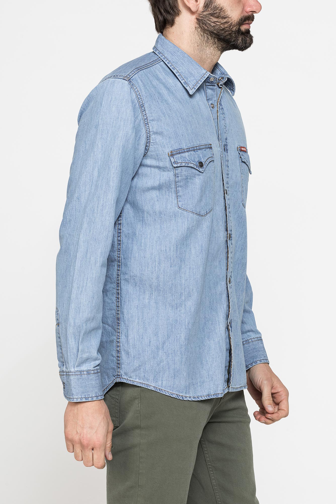camicia modello western in denim leggero da 7 oz.