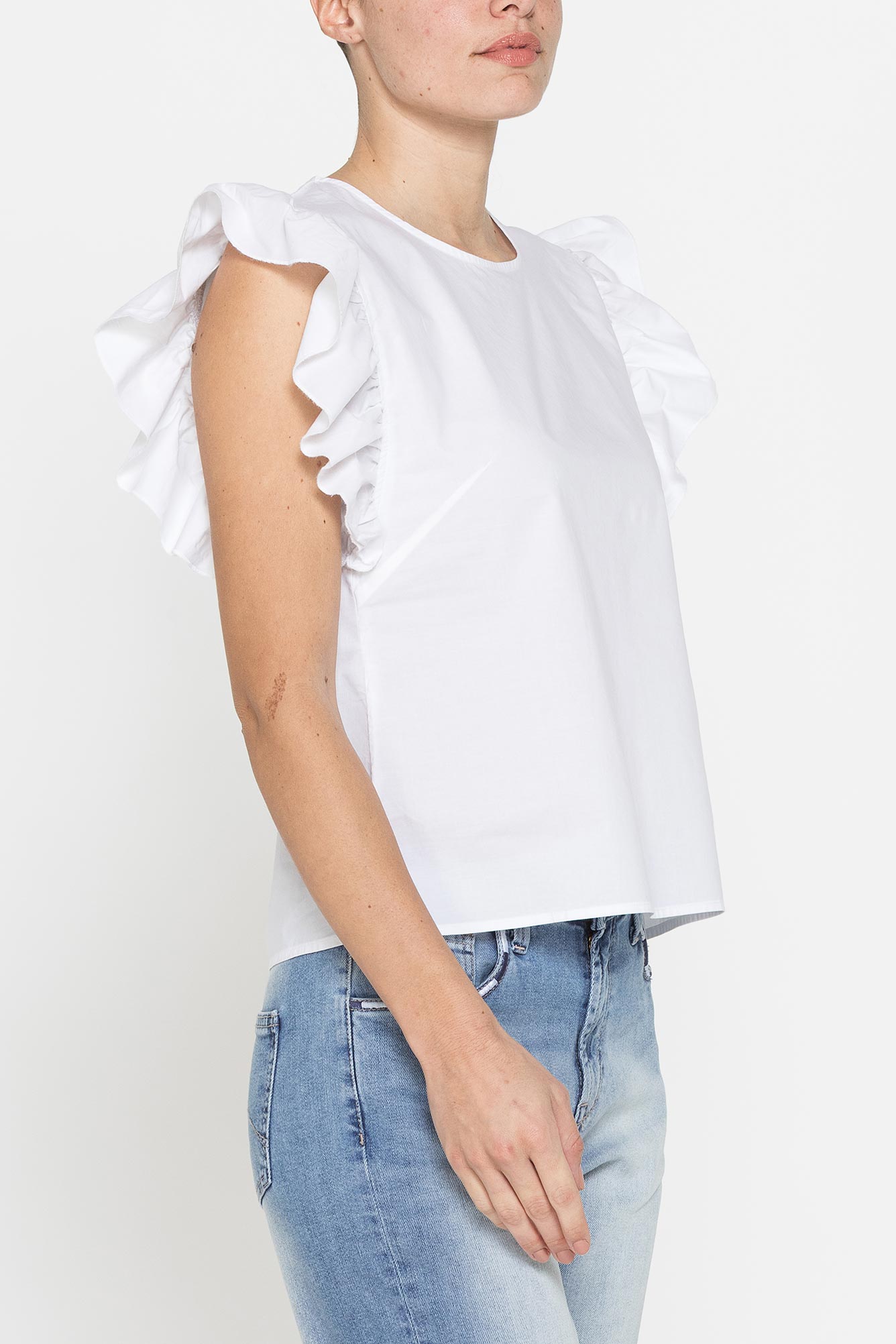 blusa con maniche arricciate in cotone