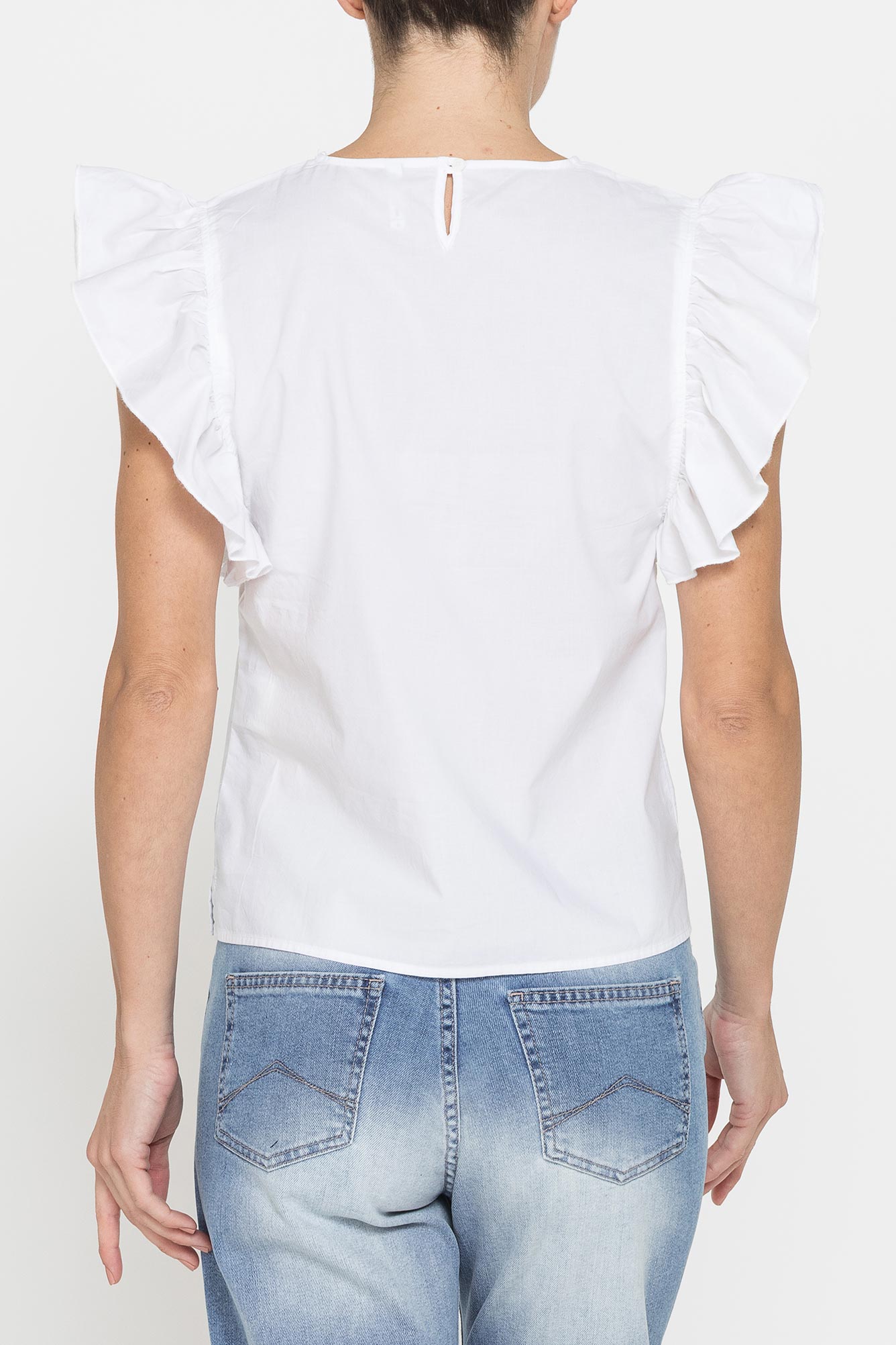 blusa con maniche arricciate in cotone