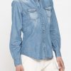 camicia in denim a maniche lunghe slim in puro cotone