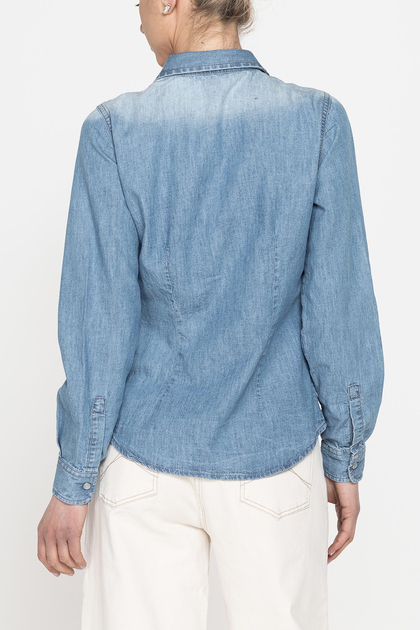 camicia in denim a maniche lunghe slim in puro cotone