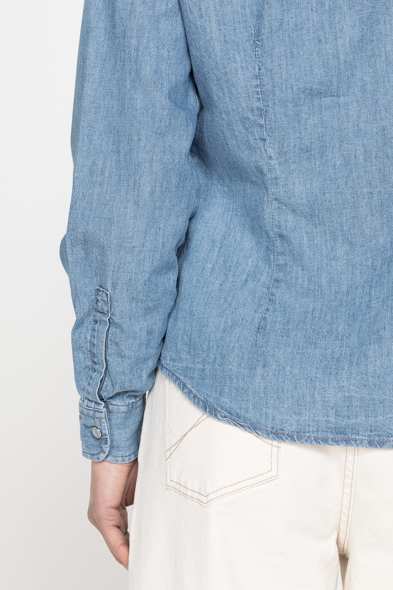 camicia in denim a maniche lunghe slim in puro cotone