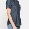 camicia slim fit a manica corta in denim leggero 7oz