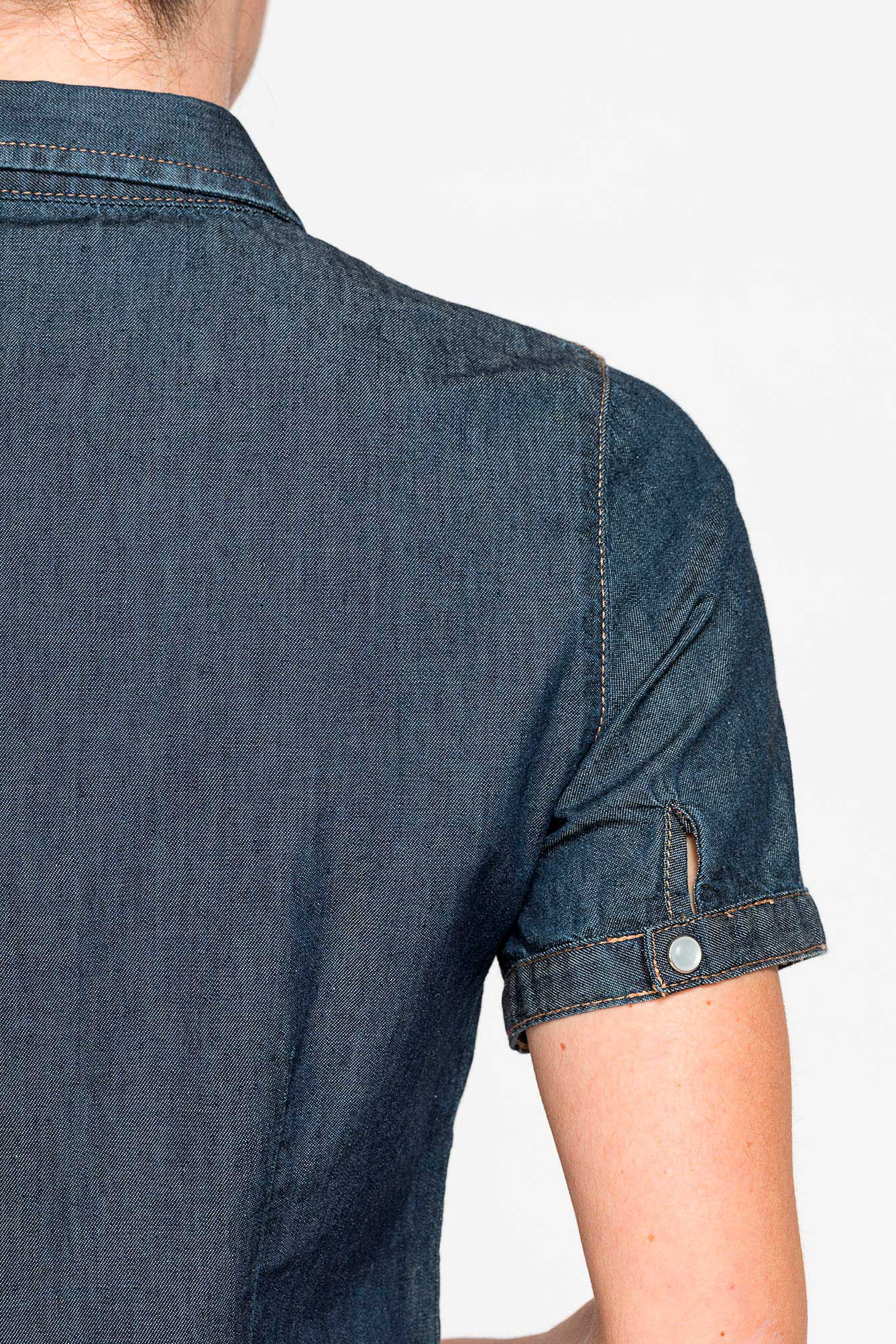 camicia slim fit a manica corta in denim leggero 7oz