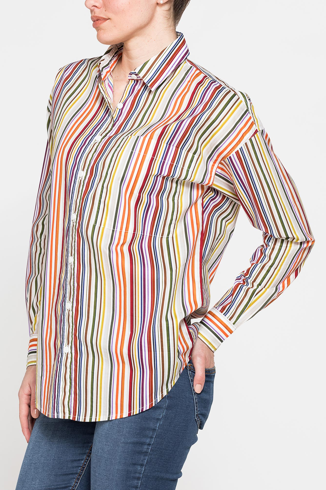 camicia boyfriend a righe in mussola di puro cotone