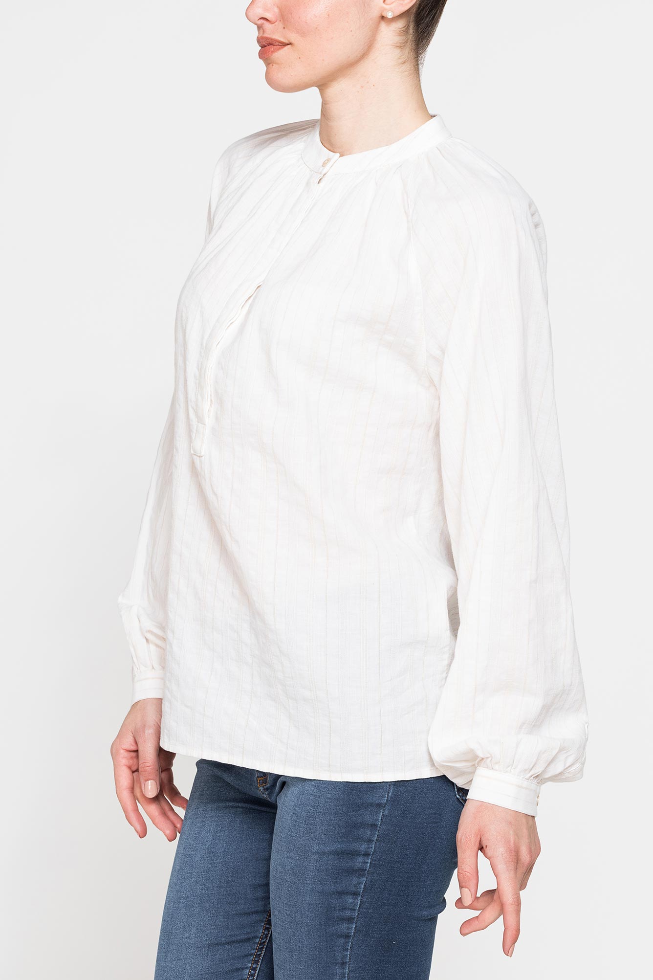 camicia oversize con pieghe in lino cotone