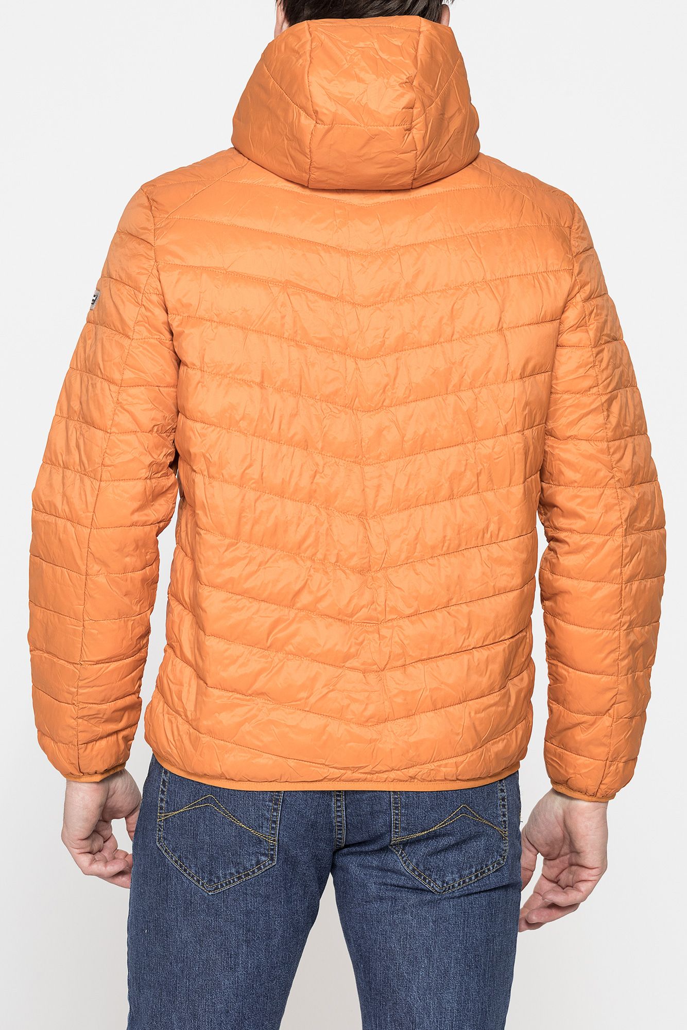 giubbino manica lunga con cappuccio ultra light tessuto ed imbottitura in materiale riciclato