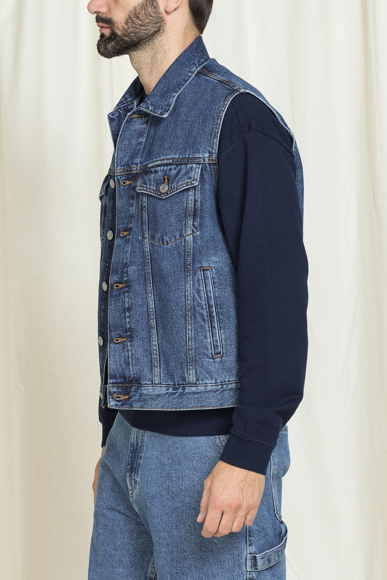 gilet trucker in denim old style carrera replica