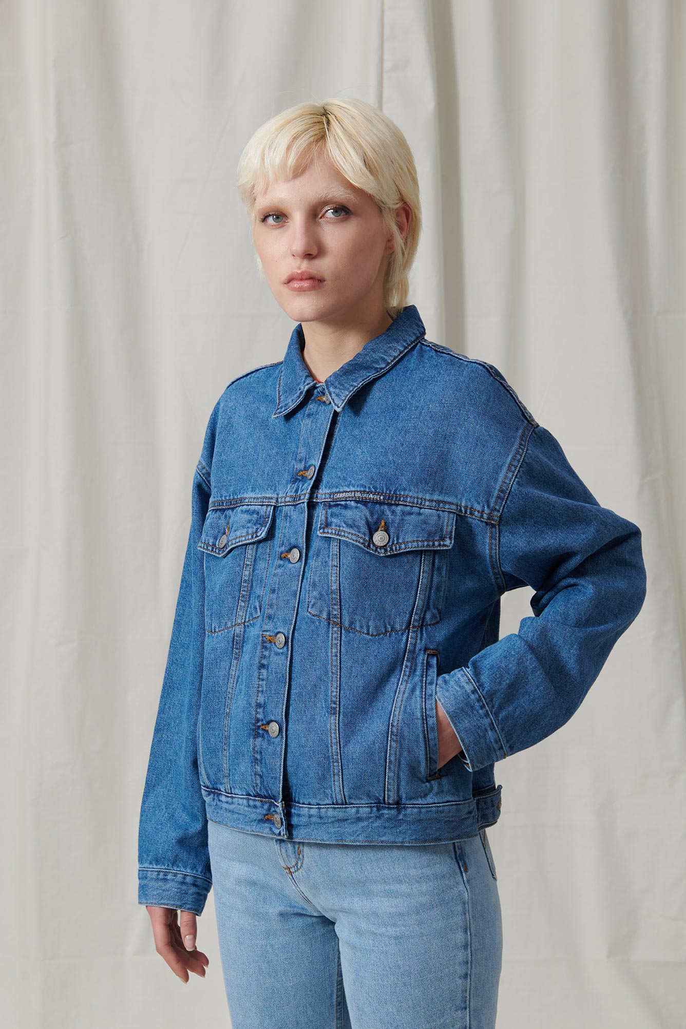 giacca trucker in denim 100% cotone 13oz