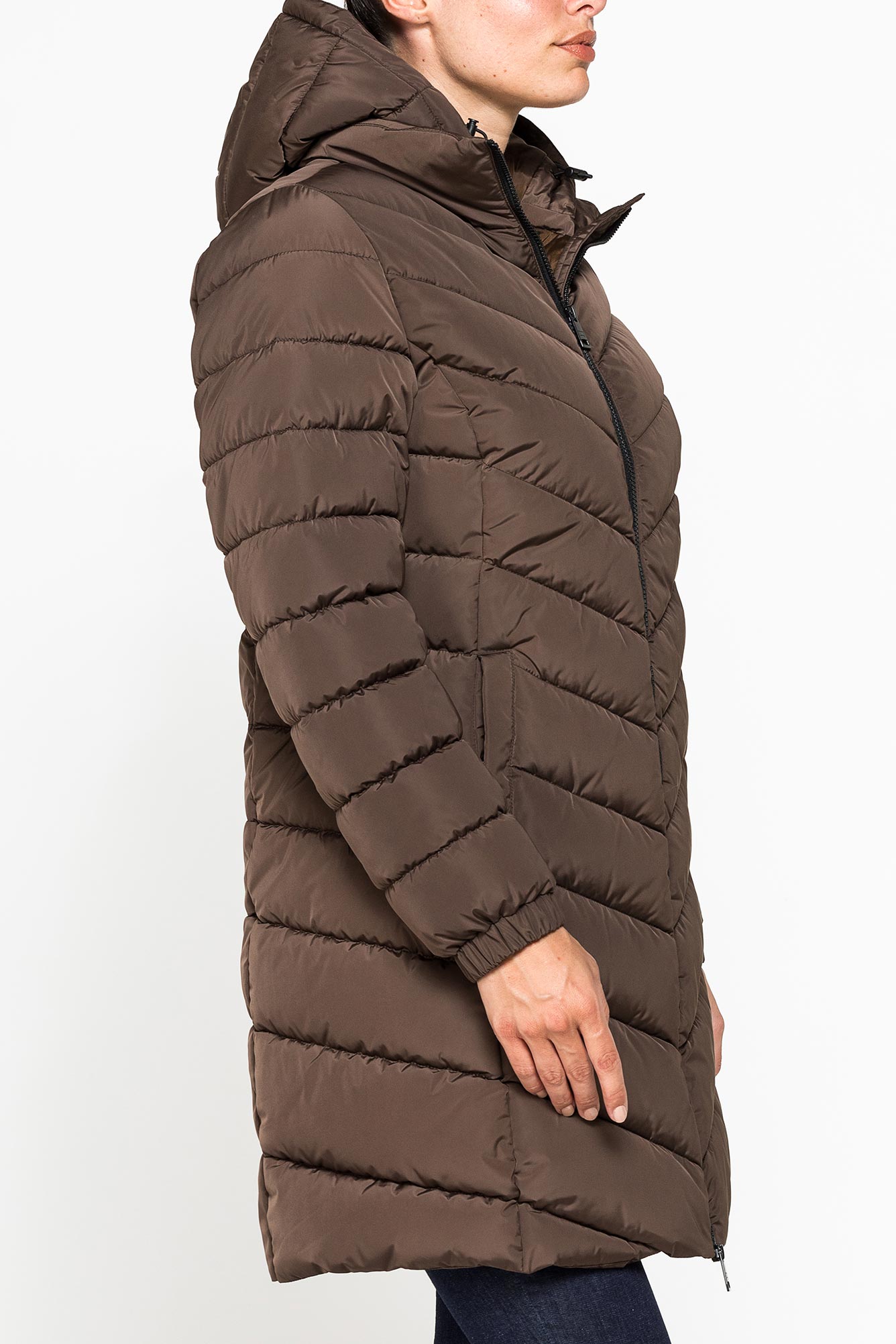 giubbino midi con cappuccio in tessuto opaco