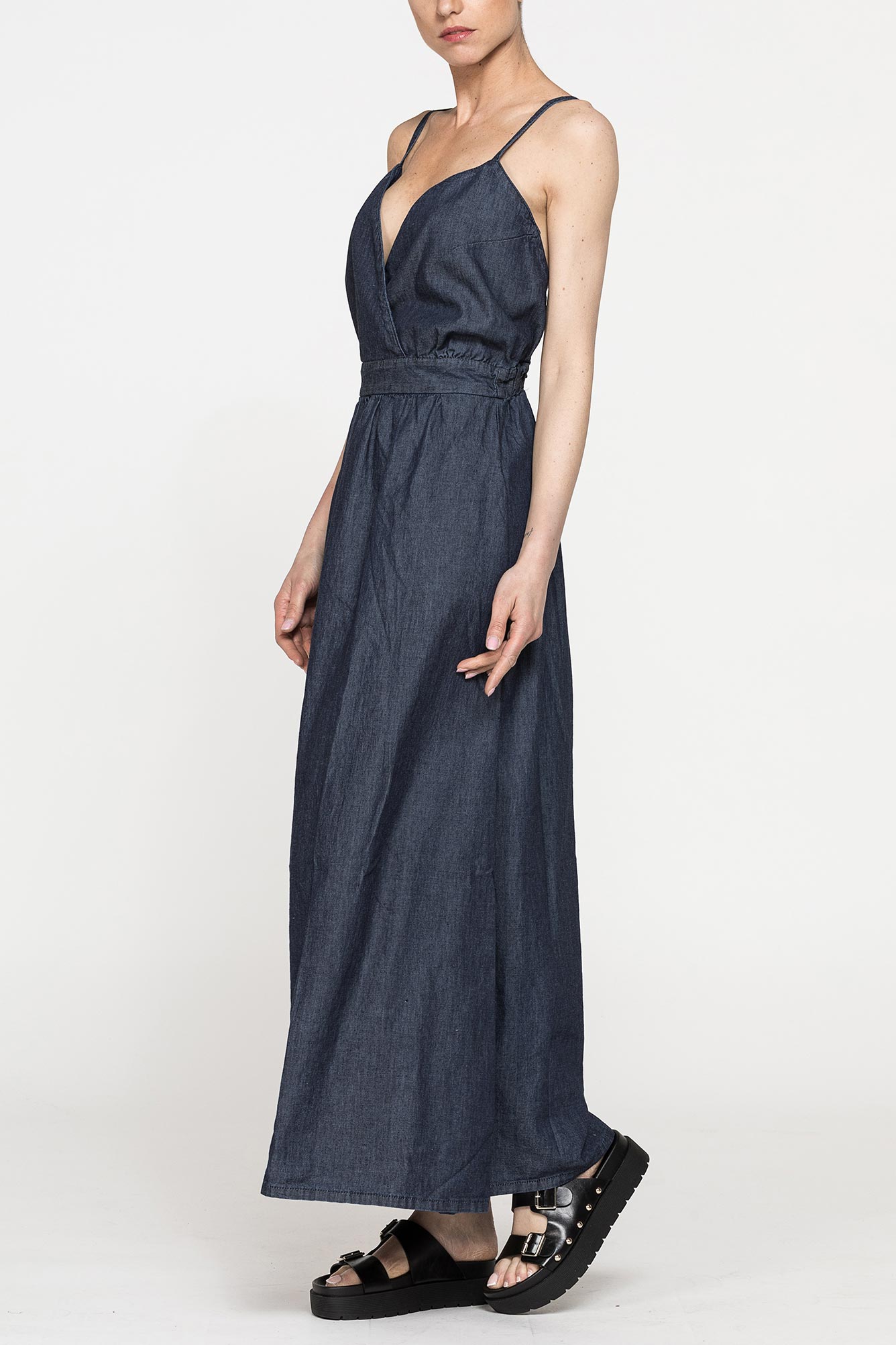 abito lungo con top incrociato in denim leggero 7oz abito lungo con top incrociato in denim leggero 7oz