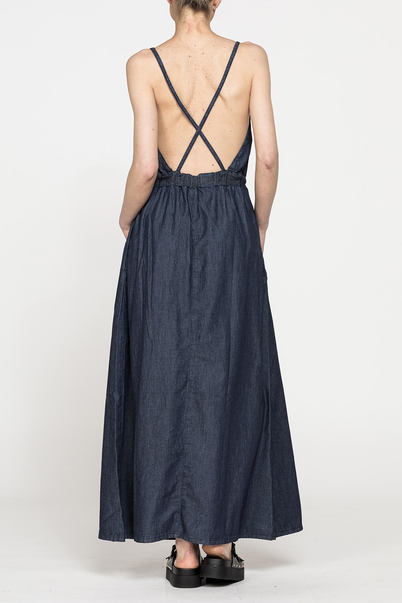 abito lungo con top incrociato in denim leggero 7oz abito lungo con top incrociato in denim leggero 7oz