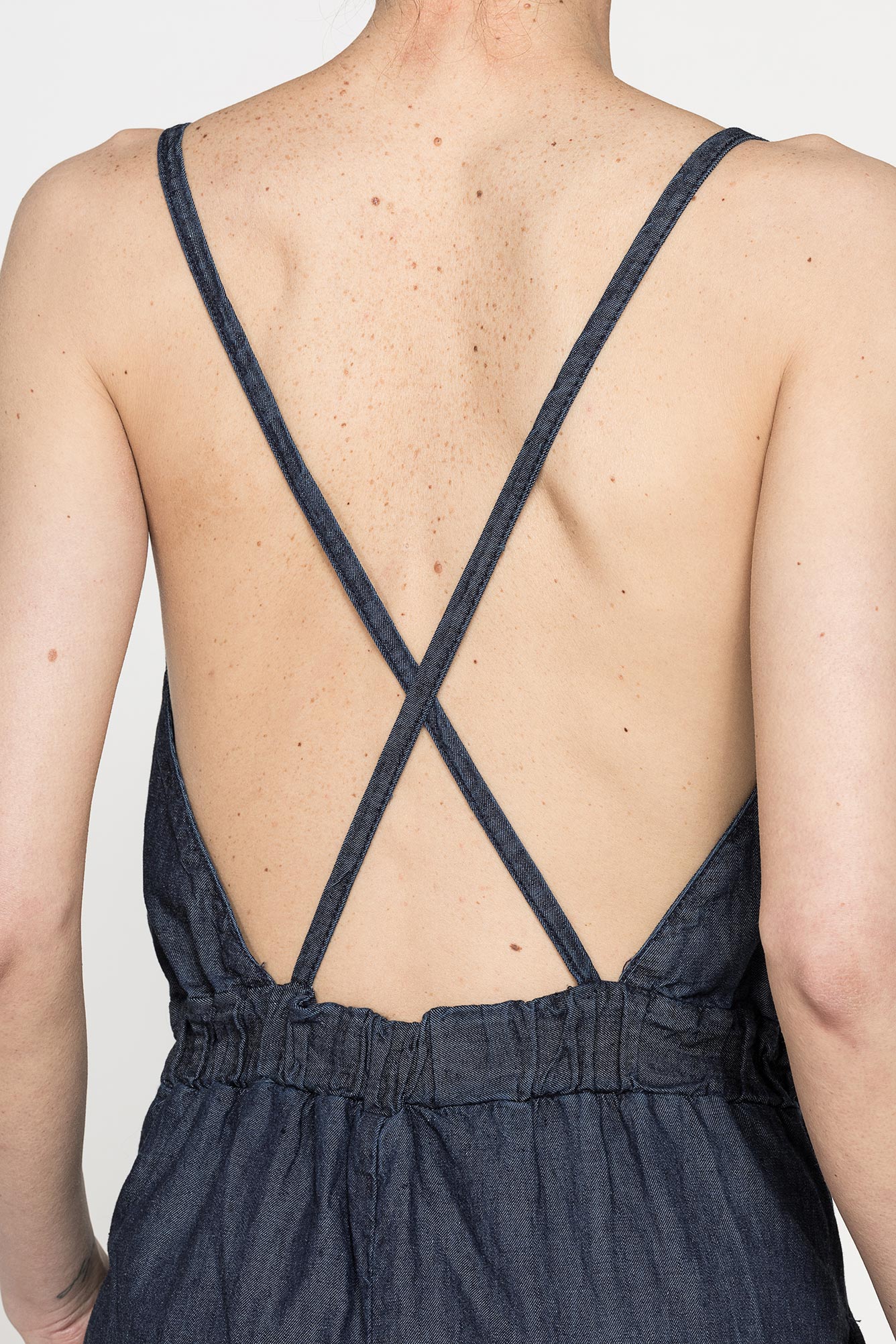 abito lungo con top incrociato in denim leggero 7oz abito lungo con top incrociato in denim leggero 7oz