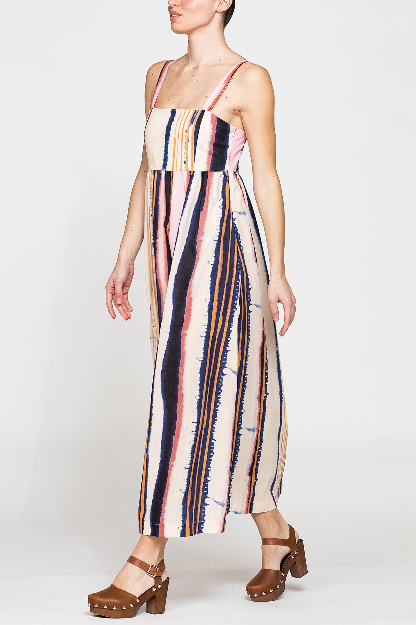 abito midi a stile impero in lino cotone