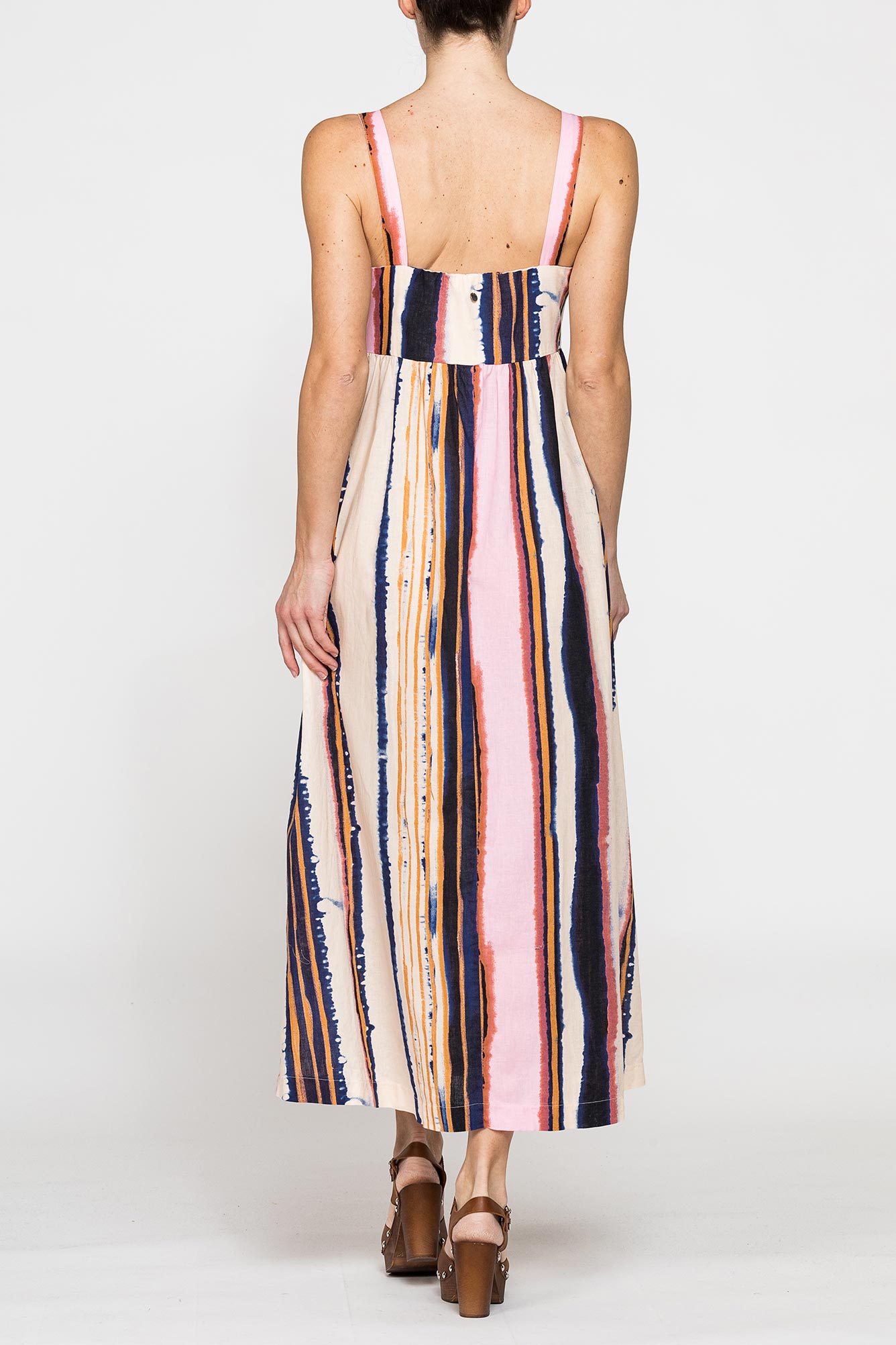 abito midi a stile impero in lino cotone