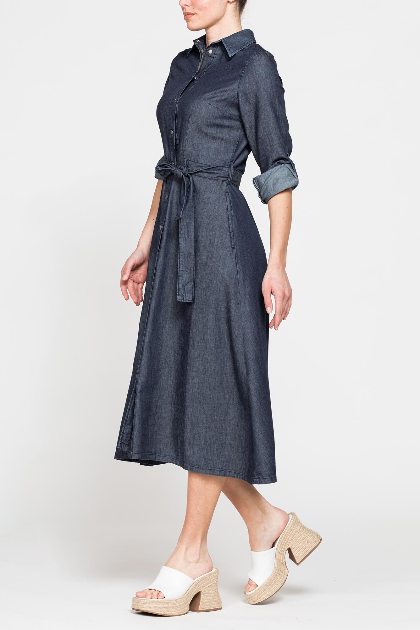 abito lungo con tasche frontali in denim leggero 7oz abito lungo con tasche frontali in denim leggero 7oz