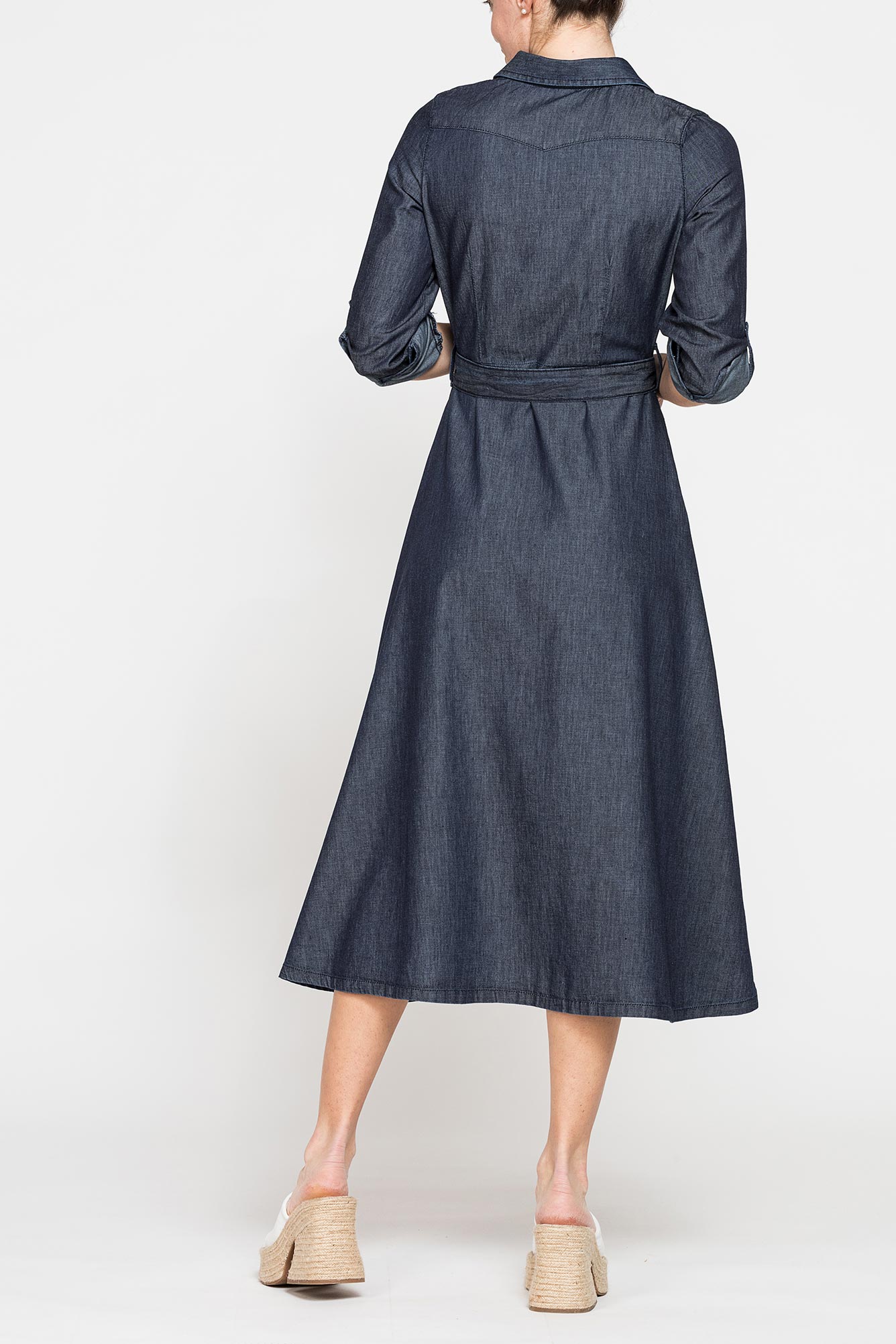 abito lungo con tasche frontali in denim leggero 7oz abito lungo con tasche frontali in denim leggero 7oz