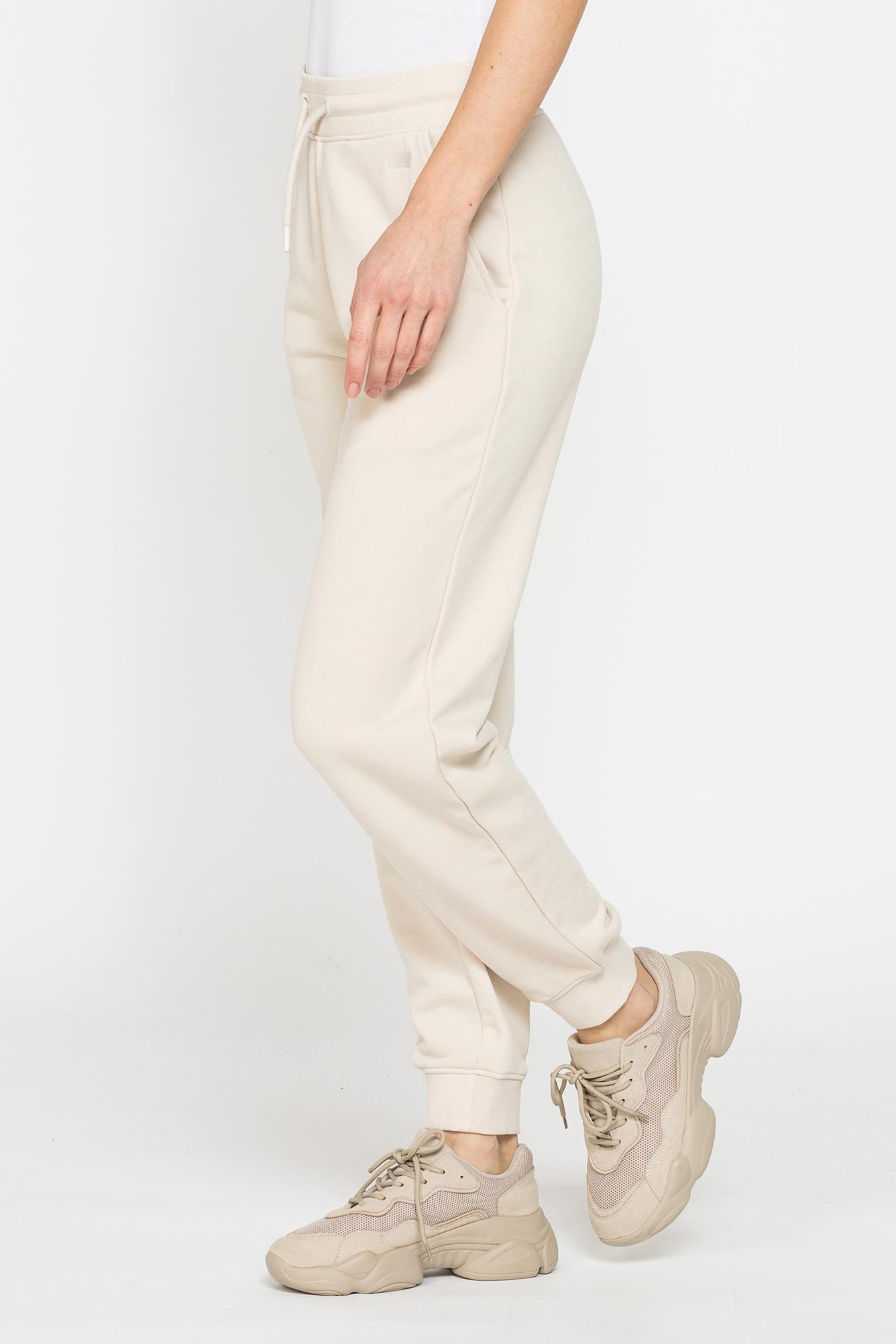 pantalone basic in felpa con rib sul fondo