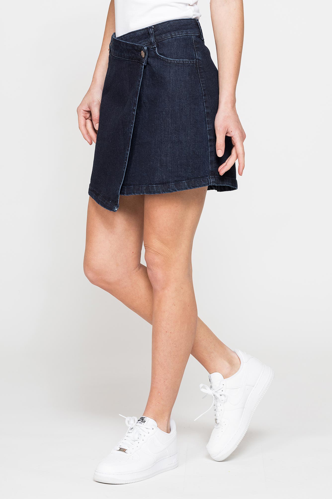 minigonna asimmetrica in denim stretch 12oz