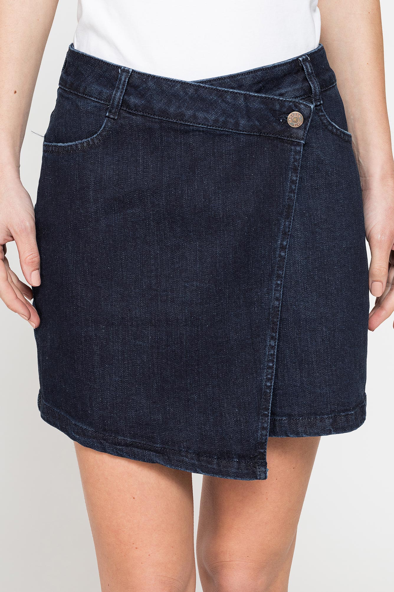 minigonna asimmetrica in denim stretch 12oz