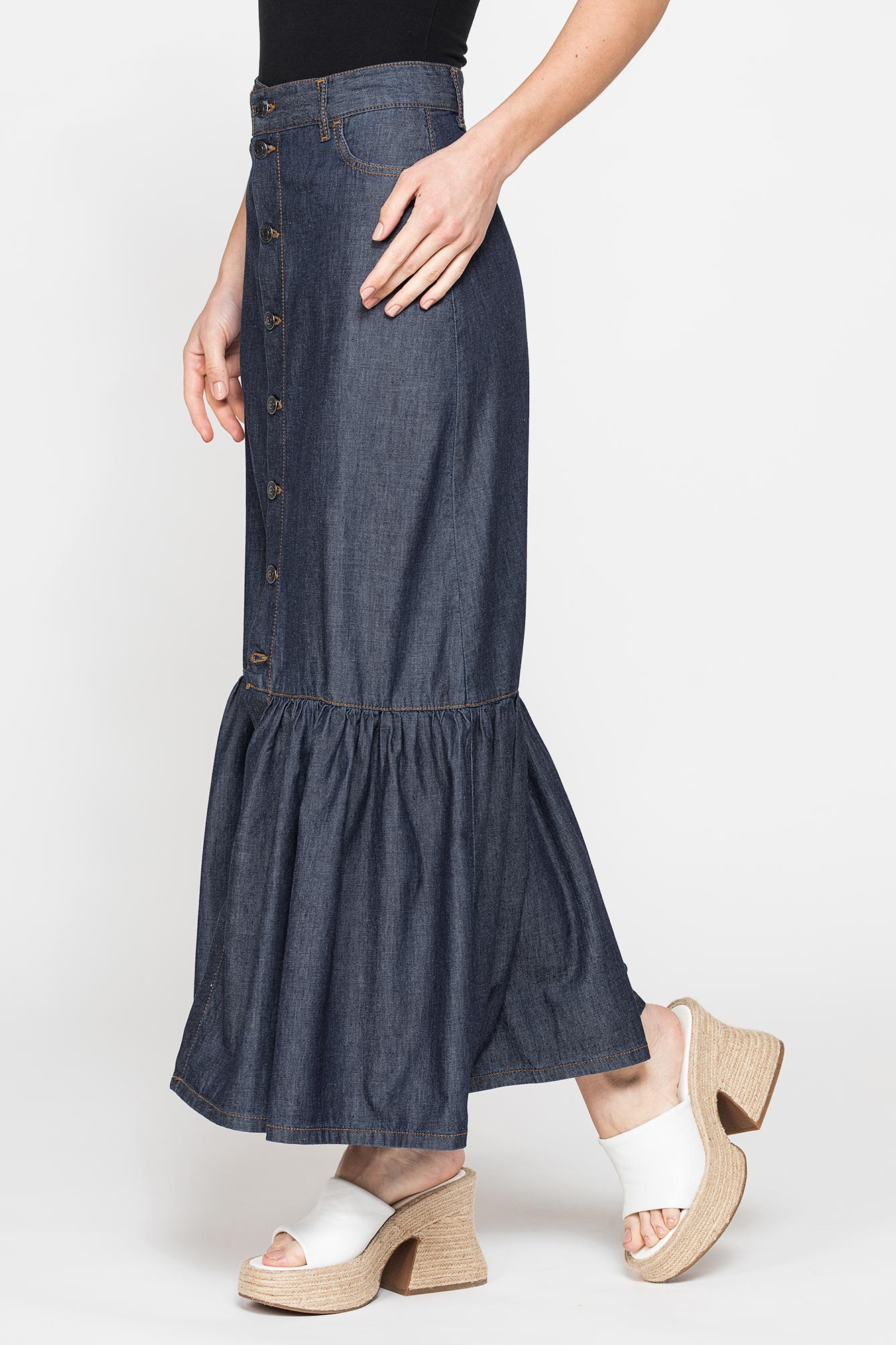 gonna lunga con arricciatura in denim leggero 7oz gonna lunga con arricciatura in denim leggero 7oz