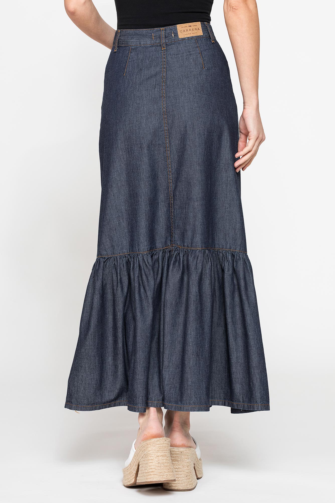 gonna lunga con arricciatura in denim leggero 7oz gonna lunga con arricciatura in denim leggero 7oz