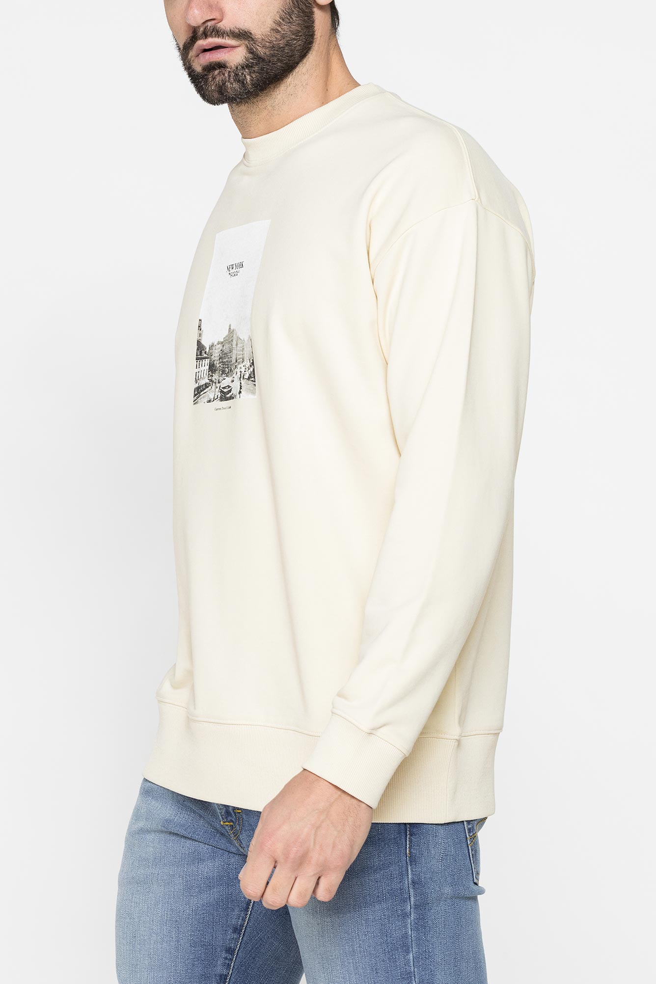 felpa leggera girocollo manica lunga vestibilita' over con stampa felpa leggera girocollo manica lunga vestibilita' over con stampa