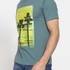 t shirt scollo a v corto, con stampa. in jersey fiammato di cotone