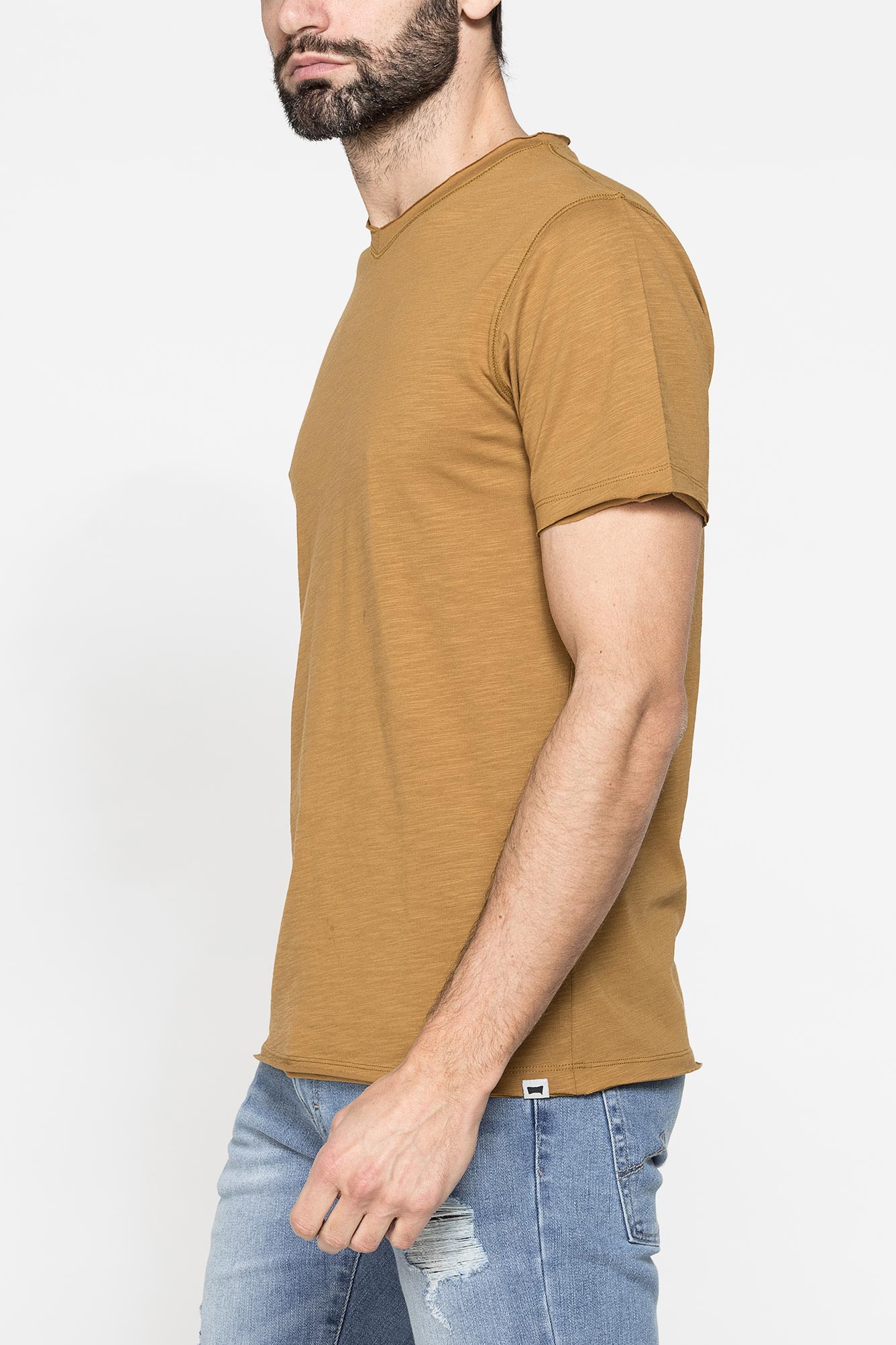 t shirt manica corta in jersey slub con scollo v