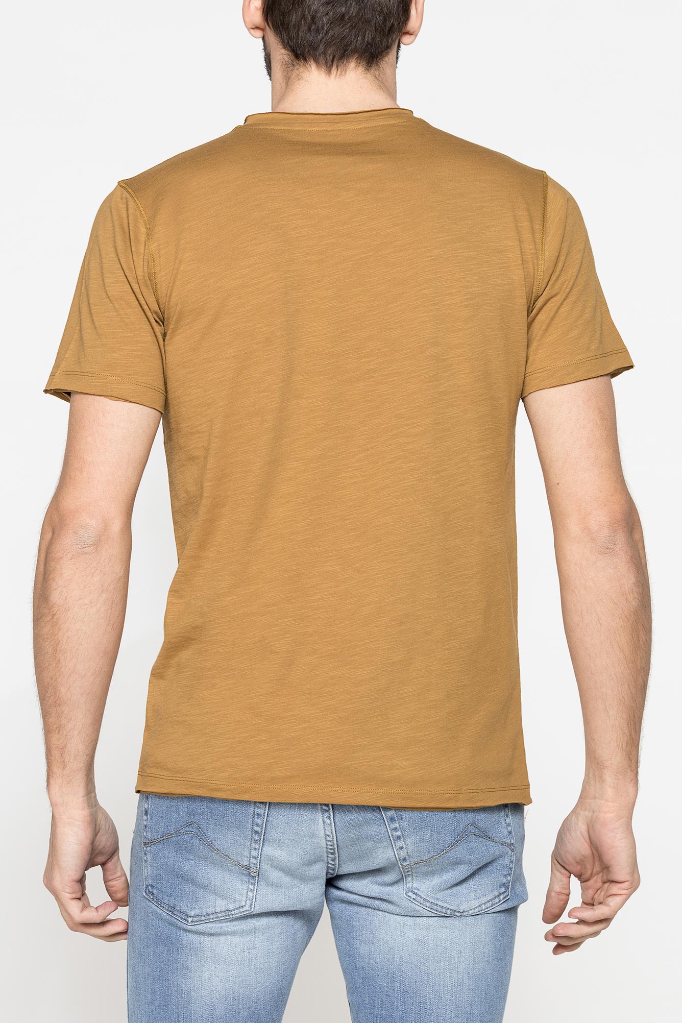 t shirt manica corta in jersey slub con scollo v