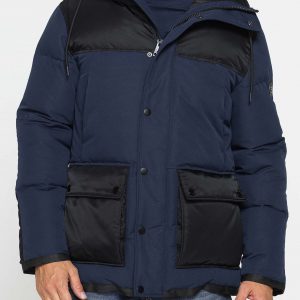 GIACCONE IMBOTTITO CON CAPPUCCIO COLOR BLOCK